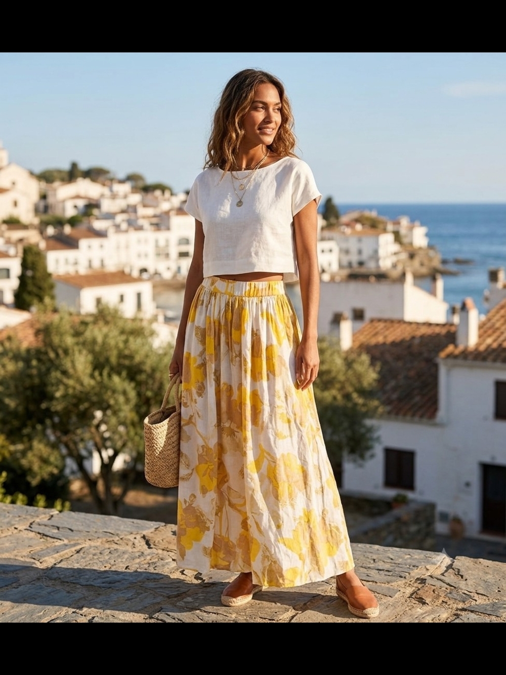 La February Women's Yellow Floral Maxi Skirt - Lightweight Summer Skirt,  Size S